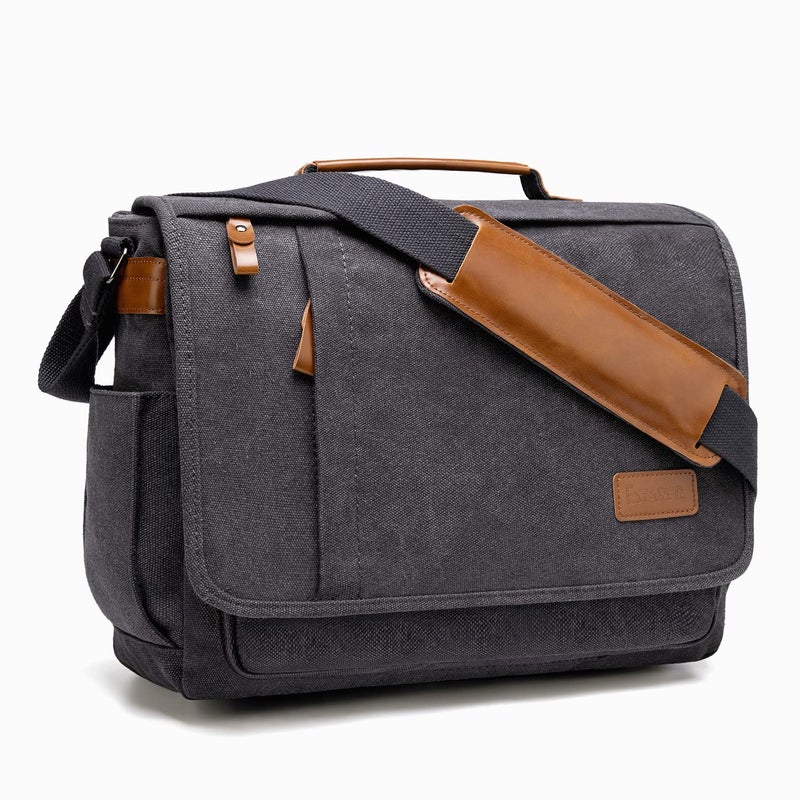 ESTARER 13-14 Inch Laptop Messenger Bag Water-Resistant Canvas Shoulder Bag for Business College, Grey - Image 1